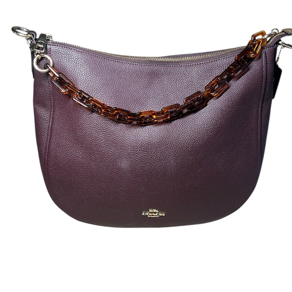 Coach Women's Dark Purple Leather Shoulder Bag